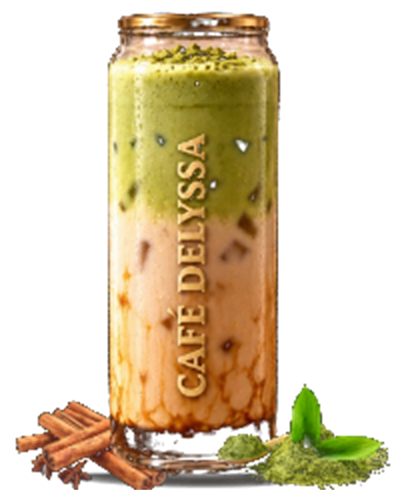 Matchai en canette Café Delyssa, couche verte de matcha sur chai